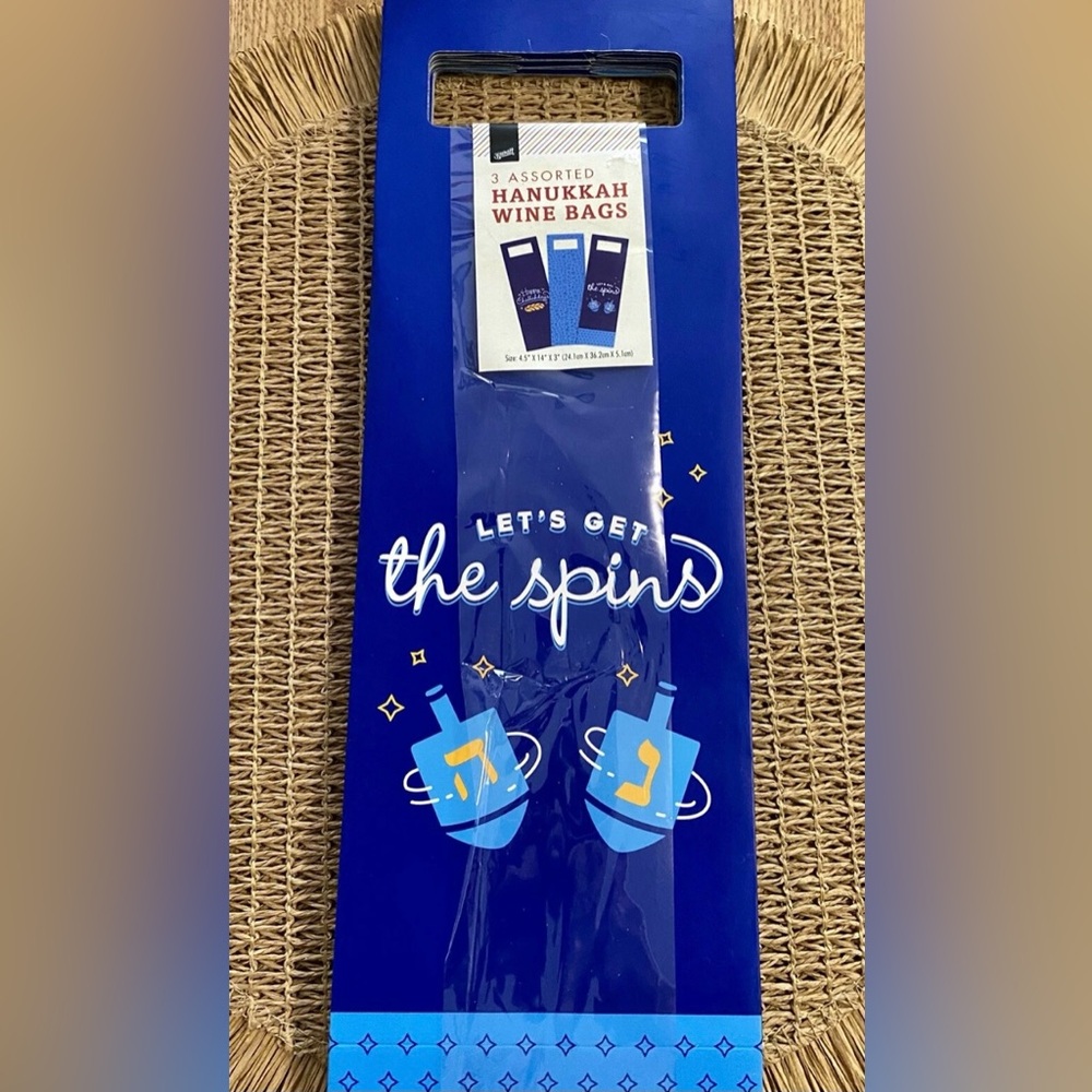 Hanukkah Party Gift Bags For Wine Dreidel, Happy Challah Days 3 Pack